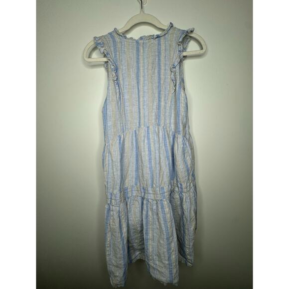Vineyard Vines Tiered Ruffled Linen V-neck Blue Striped Dress Size M - Picture 7 of 8